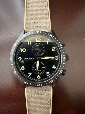 Vincero Black Dial Men's Watch with Beige Nylon Strap